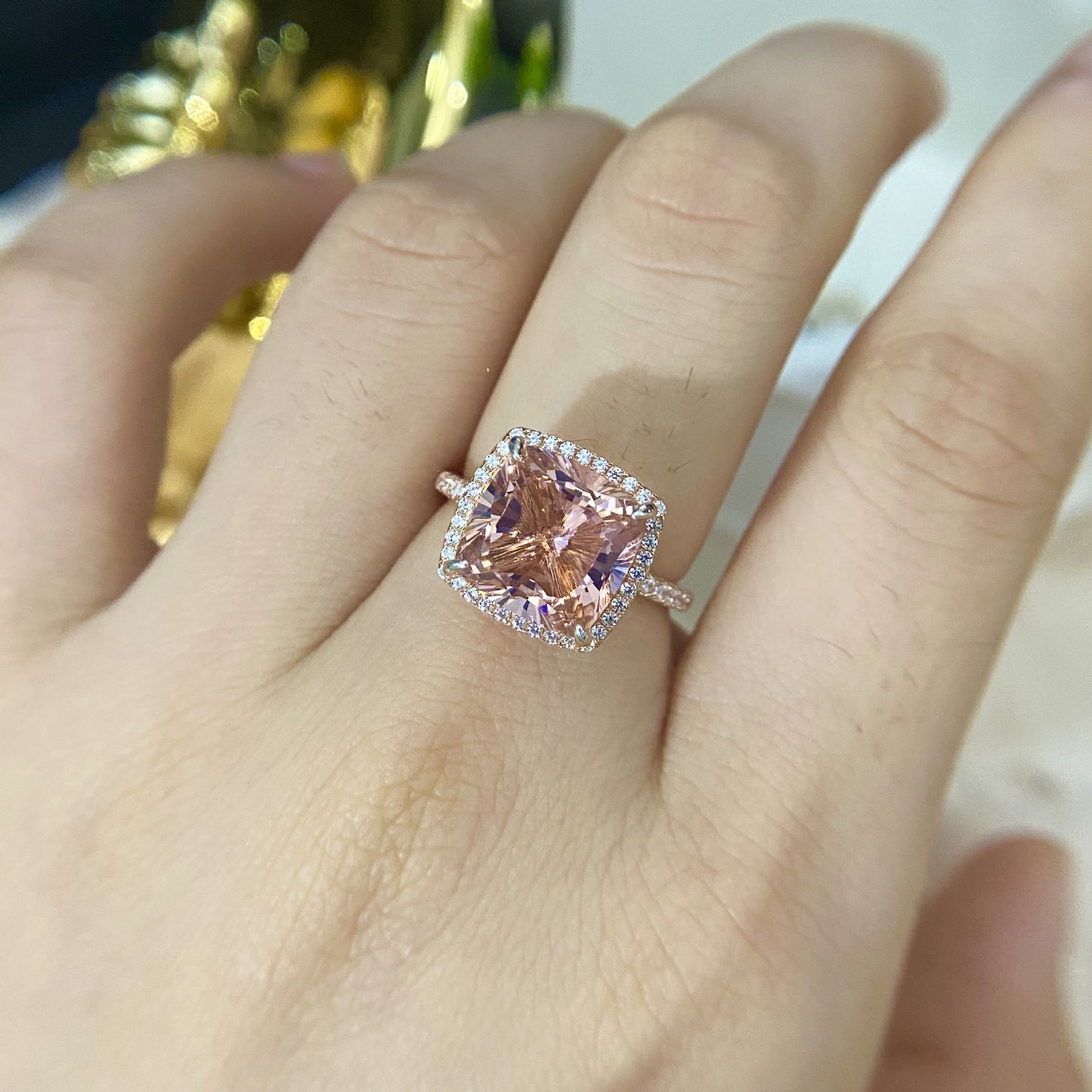5 Carat Morganite Pink Cushion High Carbon Diamond Ring – S925 Silver 10×10mm 2025 Luxury Collection