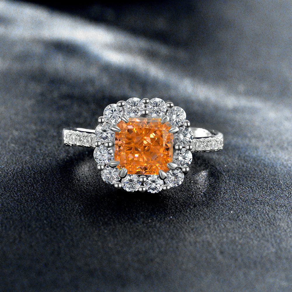 1.5 Carat Pink Ice-Flower Cut Diamond Ring – S925 Silver Adjustable Open Design, Modern European Style