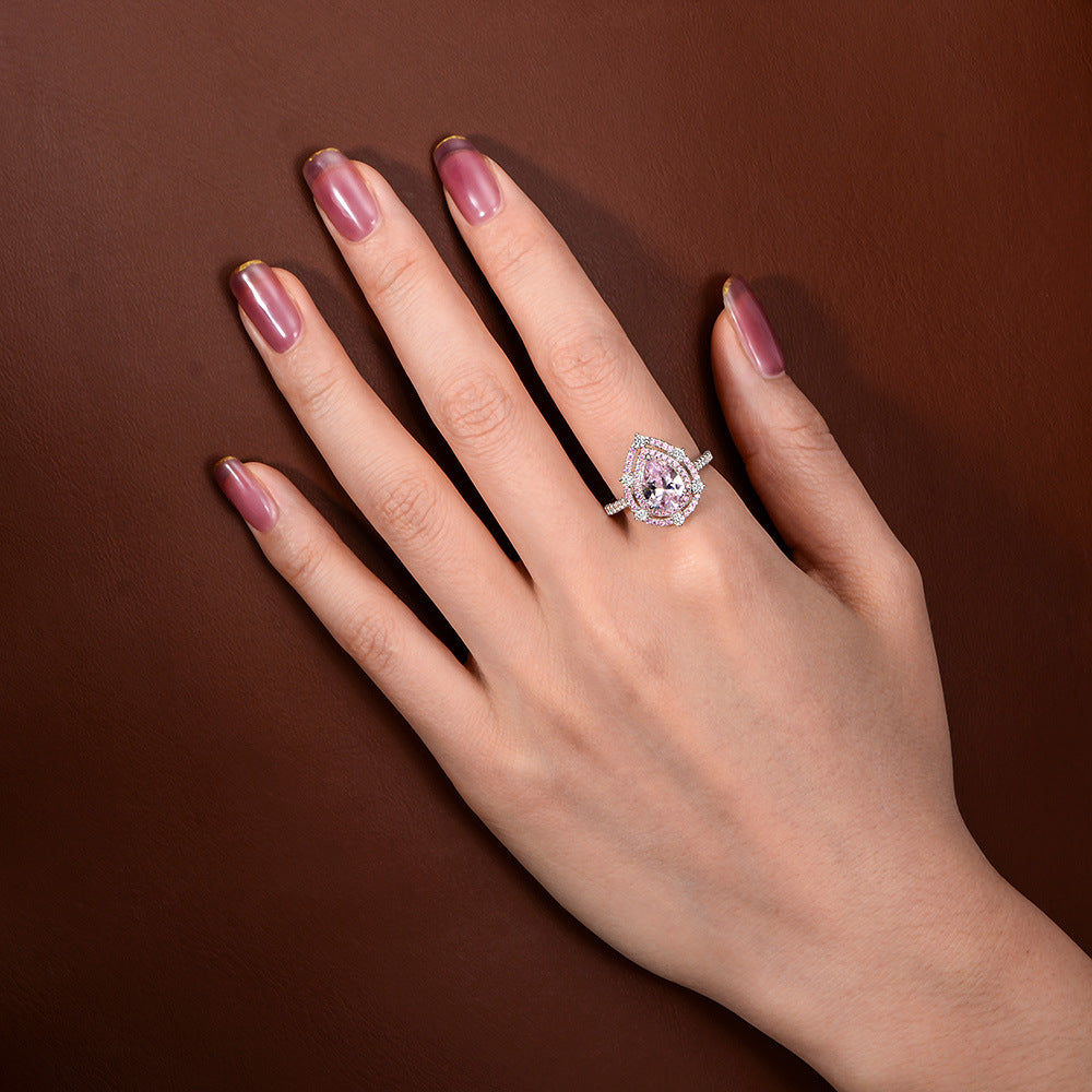 Sterling Silver 1.5ct Pink Pear-Shaped Simulated Diamond Ring (7x10mm)