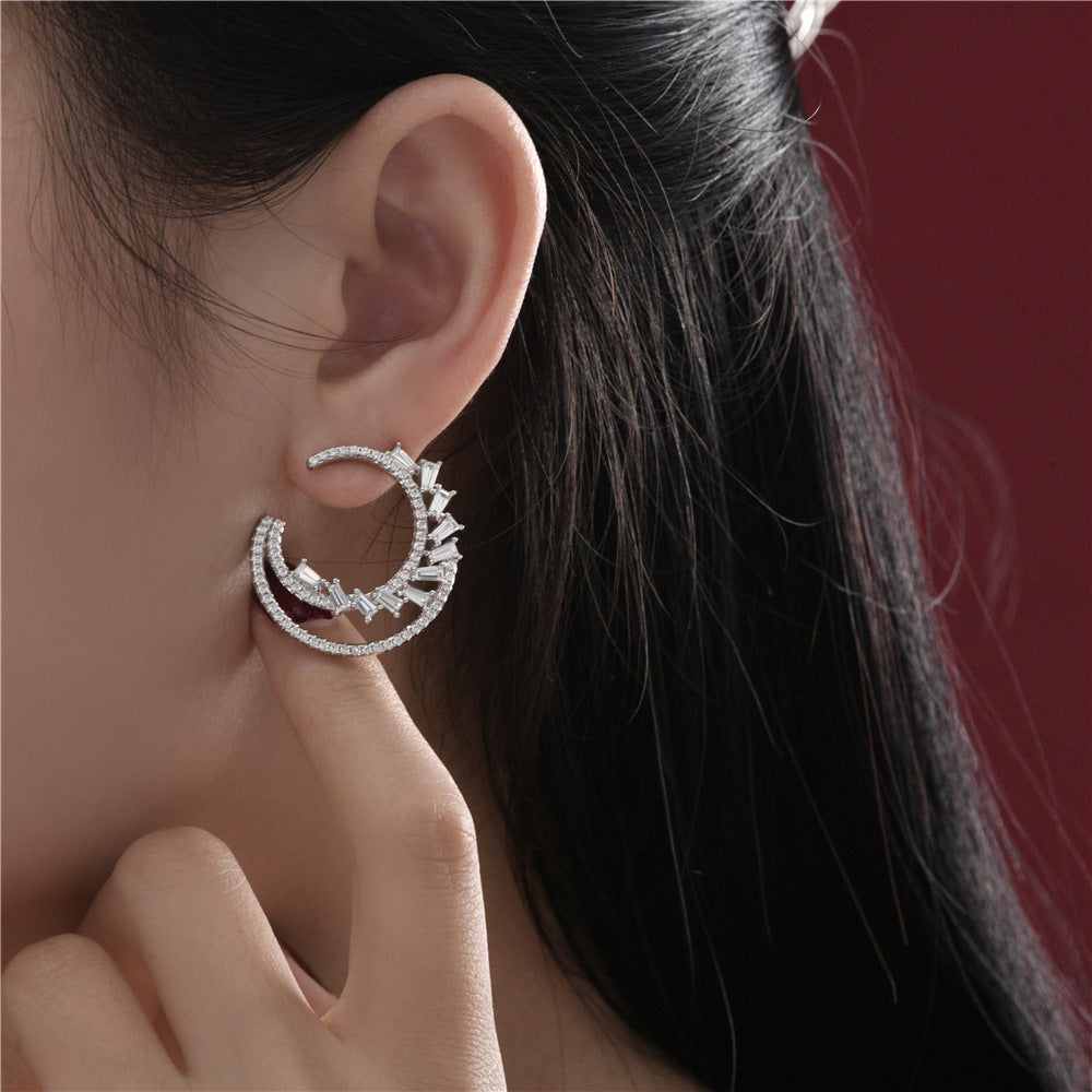 Sterling silver earrings S925 Crescent Moon & Star Baroque