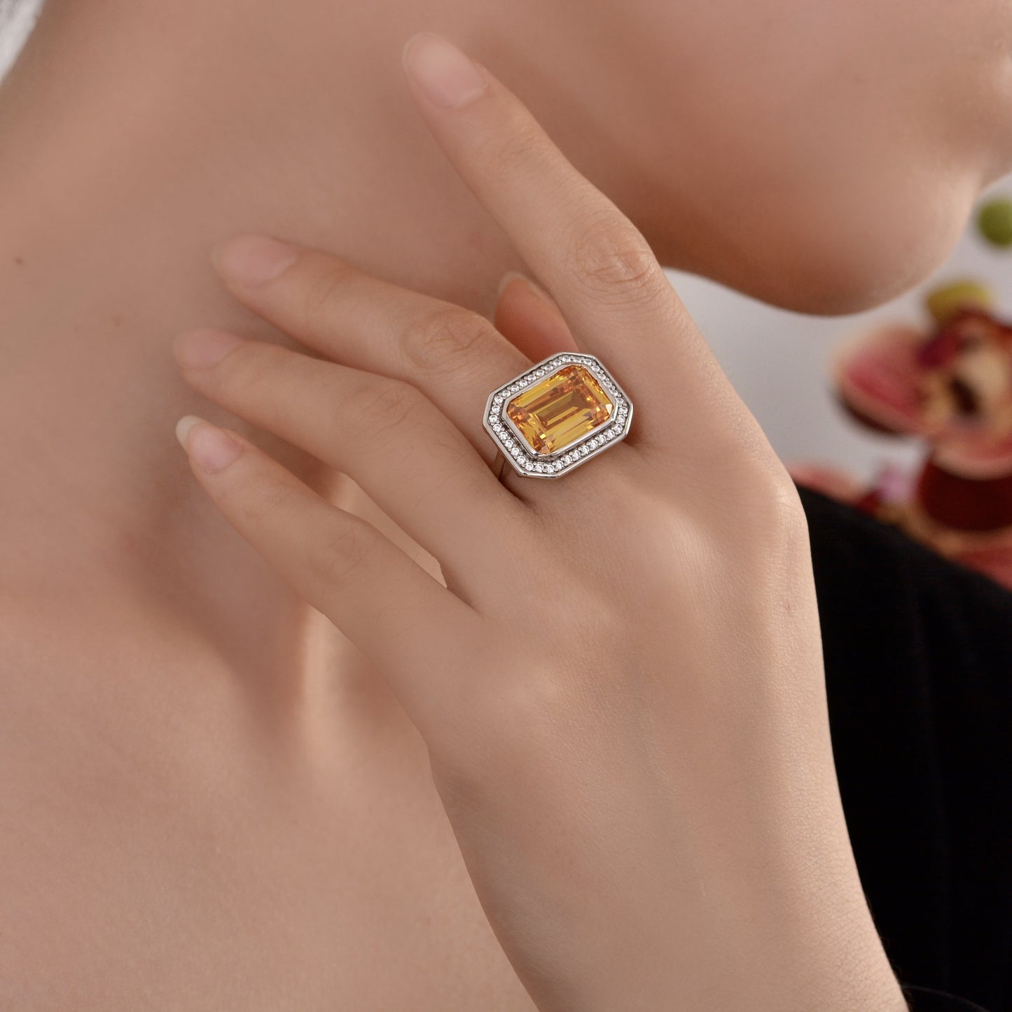 Sterling silver Ring Elegant Rectangular 10x14mm