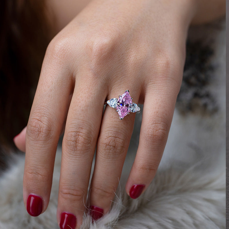 3CT Marquise High Carbon Diamond Ring in S925 Silver – Elegant Celebrity-Inspired Design