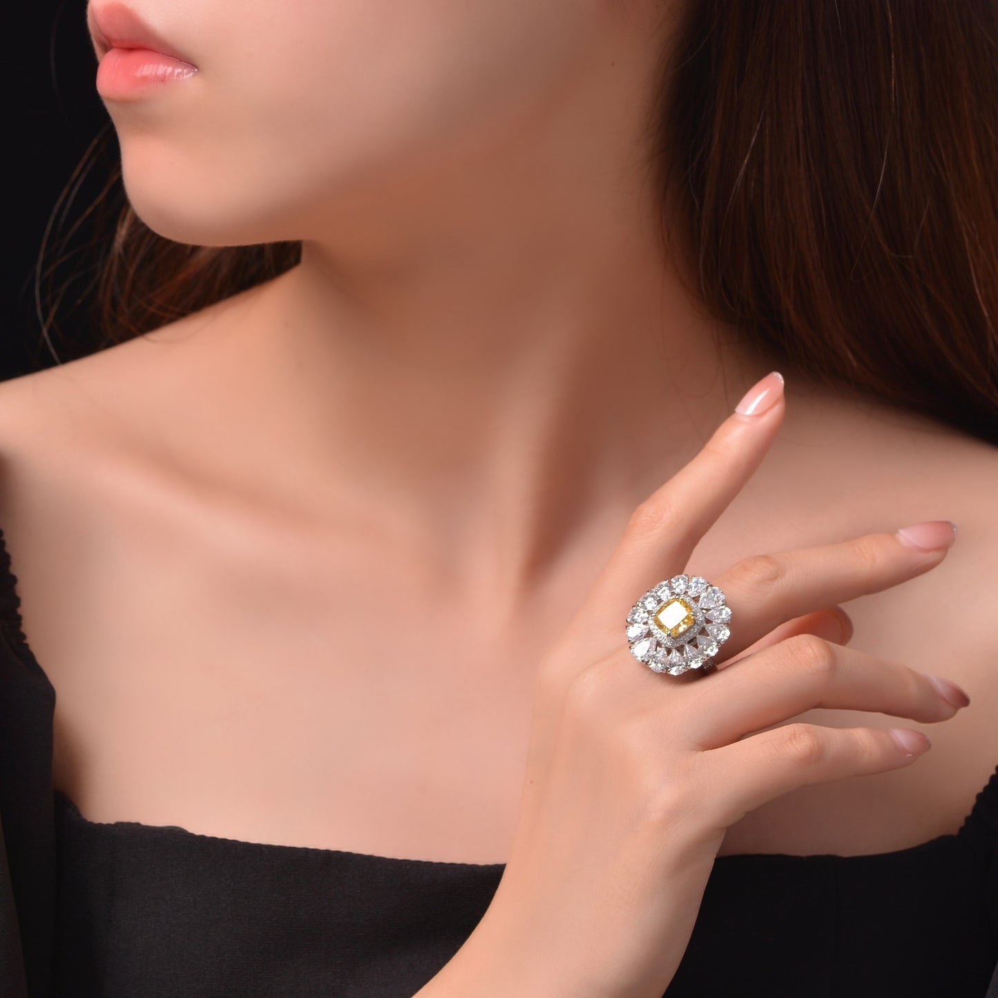 3 Carat 8×9mm Ice-Flower Cut Canary Yellow Cushion Ring – S925 Silver European Style Women’s Jewelry