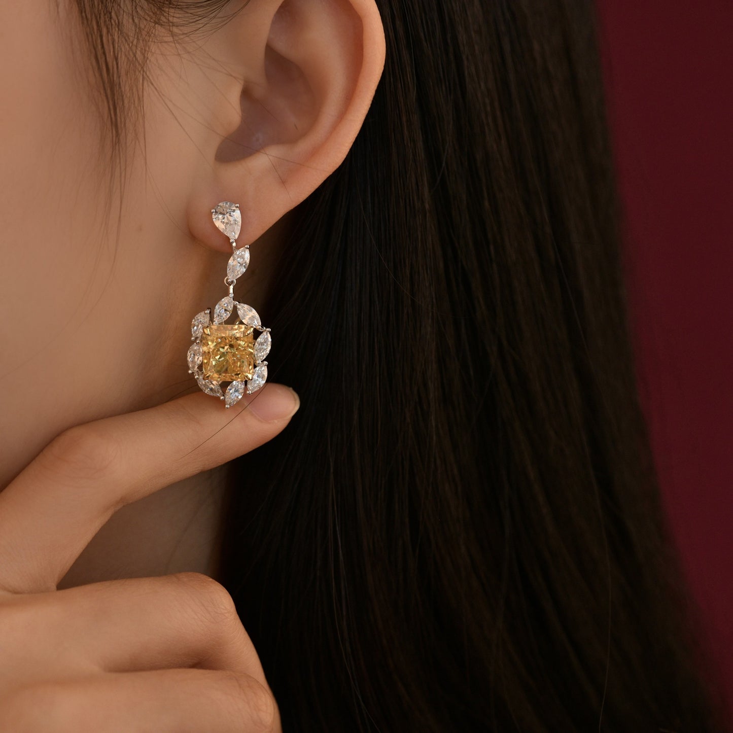 925 Sterling Silver Ear Hook with 5-Carat Rectangular High-Carbon Diamond (9x10mm), Fresh and Versatile Style for Women