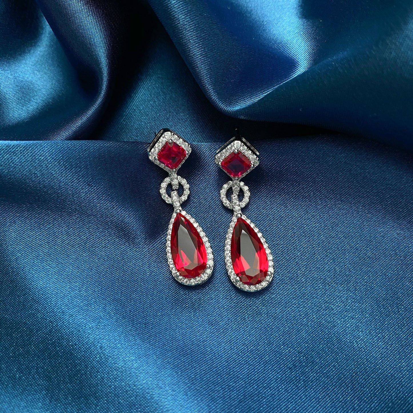 925 Sterling Silver Earrings Pear Lab-Grown Ruby Earrings - Premium