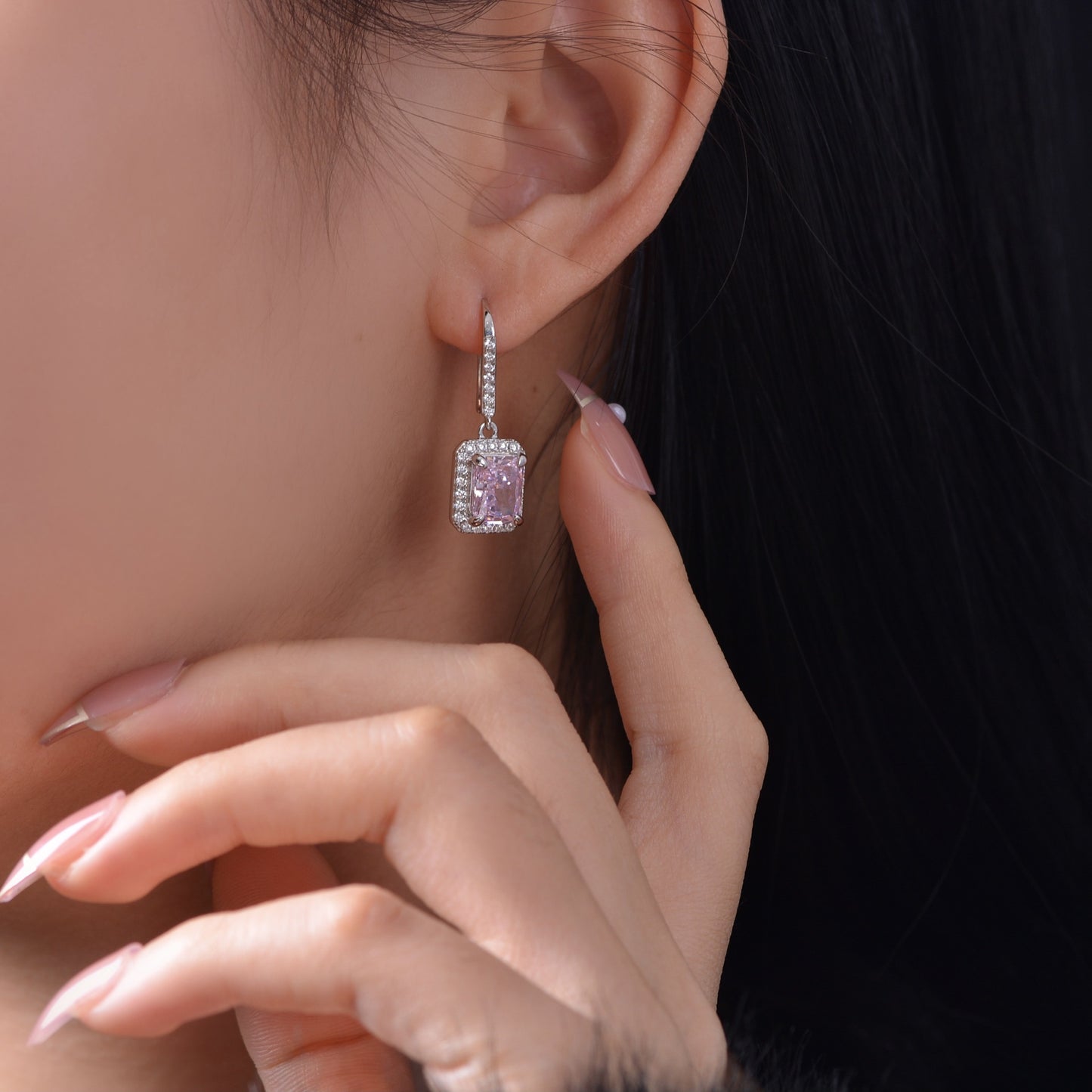 2025 New S925 Silver 1.5ct Rectangle Frosted Cut 6x8mm High Carbon Diamond Ear Hooks