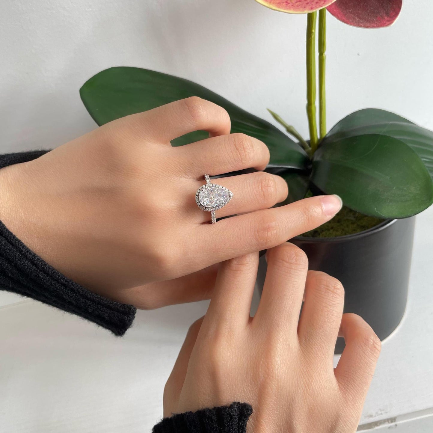 4 Carat Radiant & Pear Cut Ring Set in Sterling Silver – Bridal Luxury Style