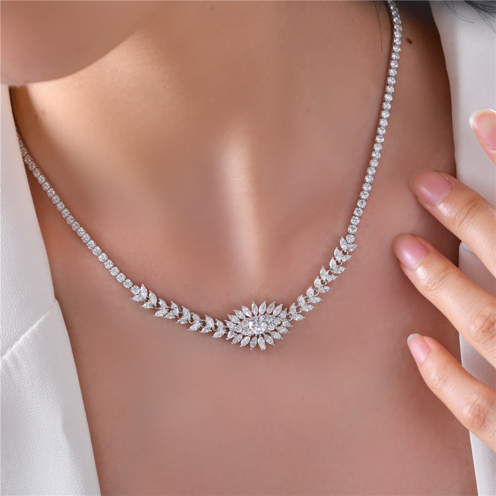 0.75Ct White Round 5.5mm 925 Sterling Silver Necklace for Women, 40+5cm