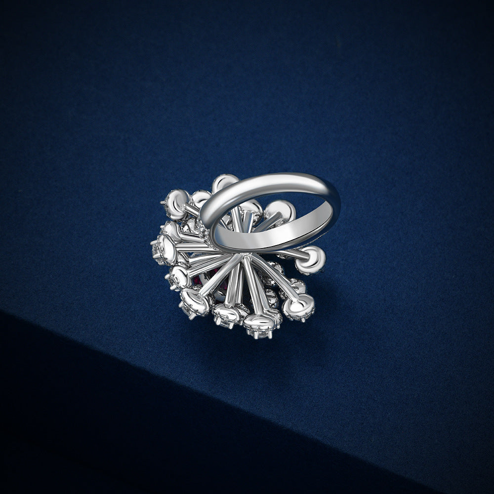 2025 New 2Ct Oval Lab-Grown Ruby 7x9mm Hand Bouquet S925 Silver Ring with Full Diamond