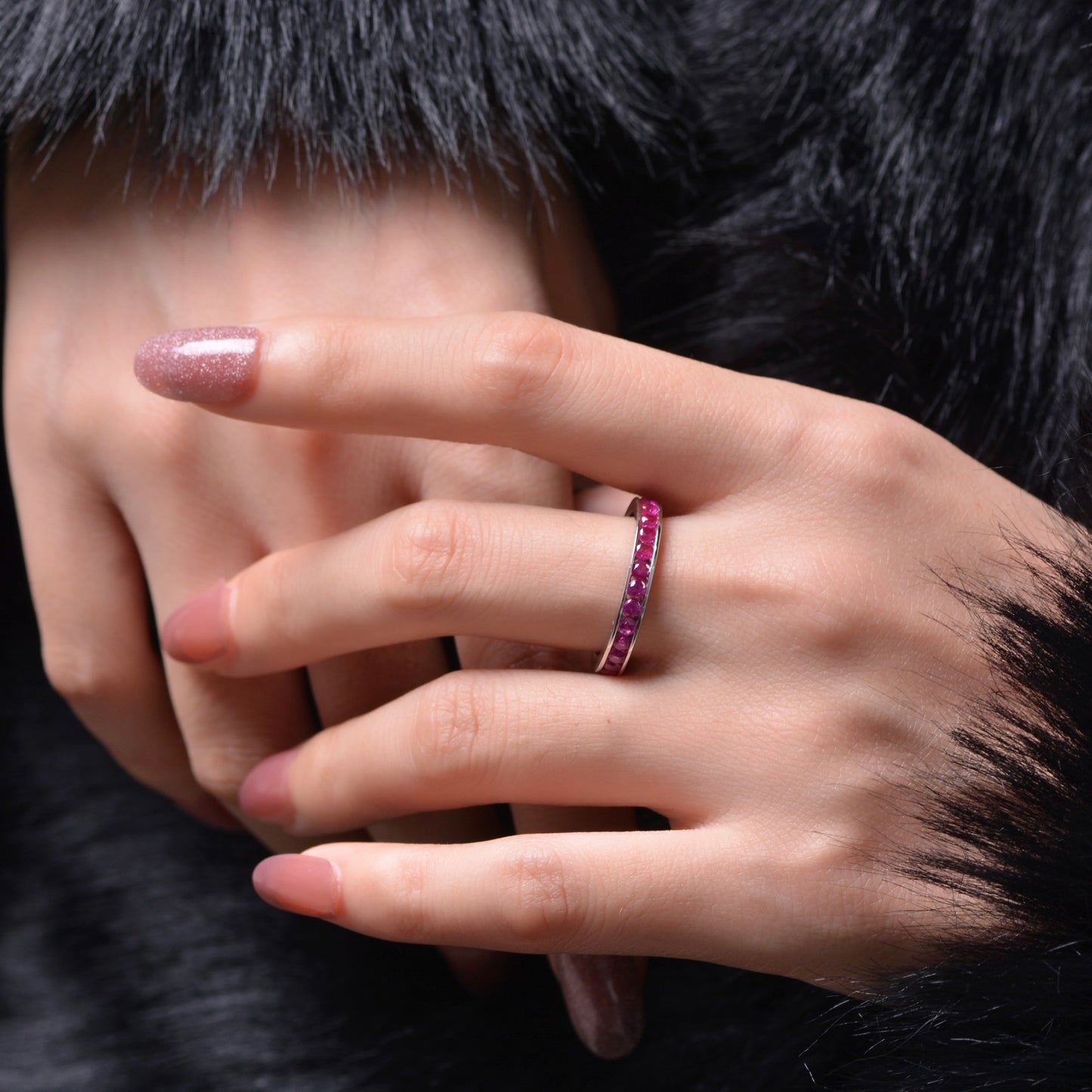 2.25mm Thin Ruby Red Round Band – S925 Silver Minimalist 2025 Women’s Ring, Elegant Slim Style