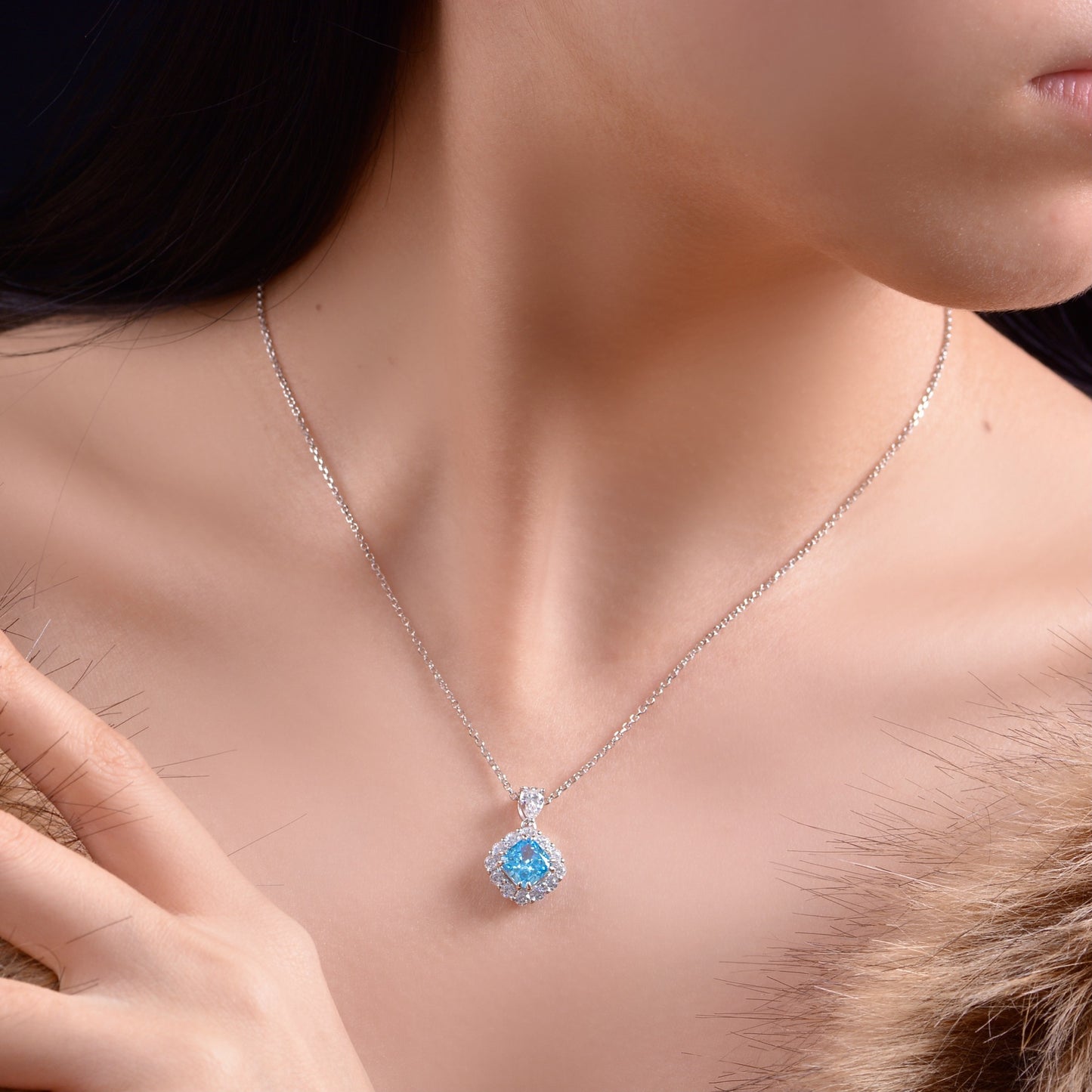 2Ct Square Cut Red 7x7mm 925 Sterling Silver Necklace, 40+5cm