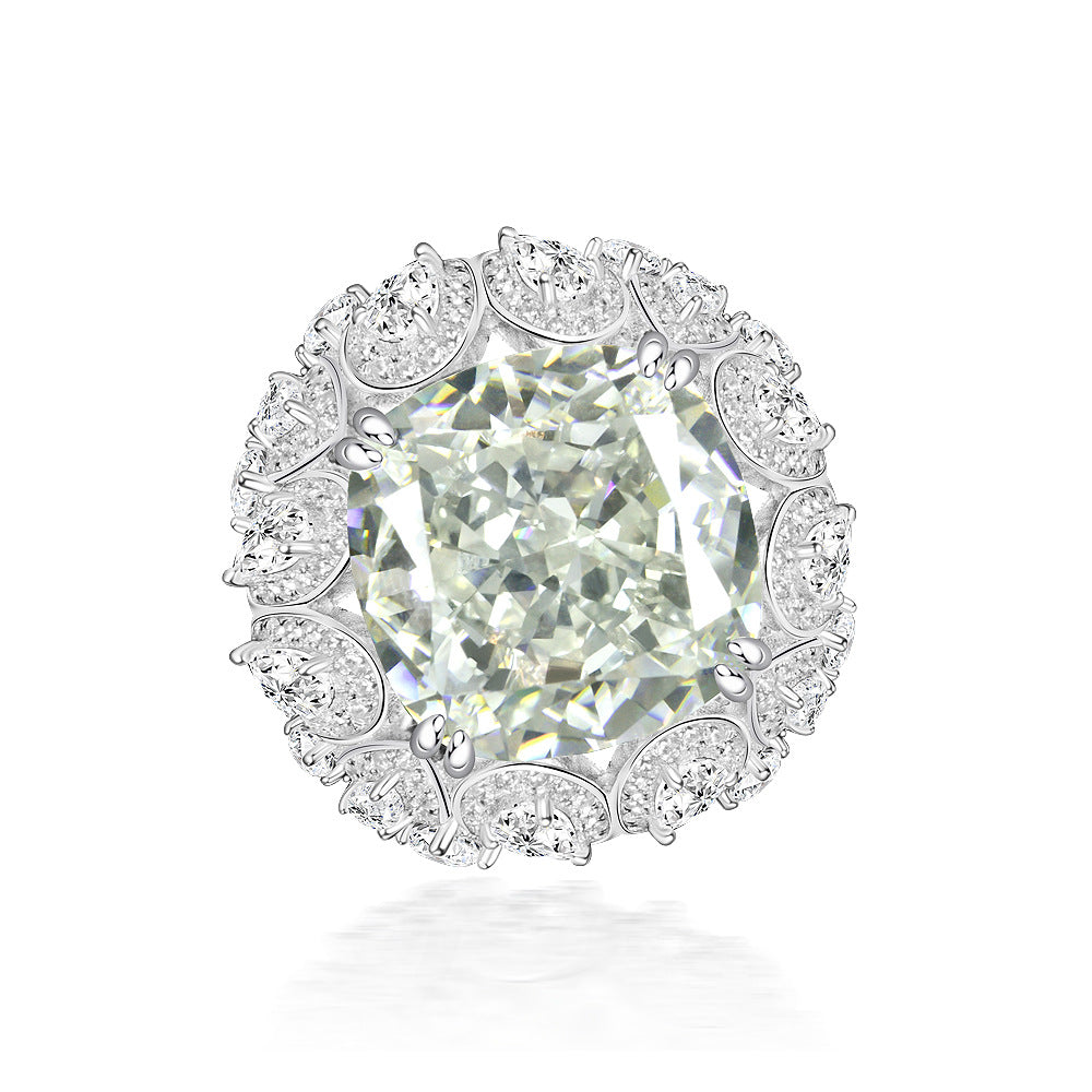 23 Carat 15×15mm Cushion Cut White G High Carbon Diamond Ring – Sterling Silver Statement Luxury Women’s Jewelry