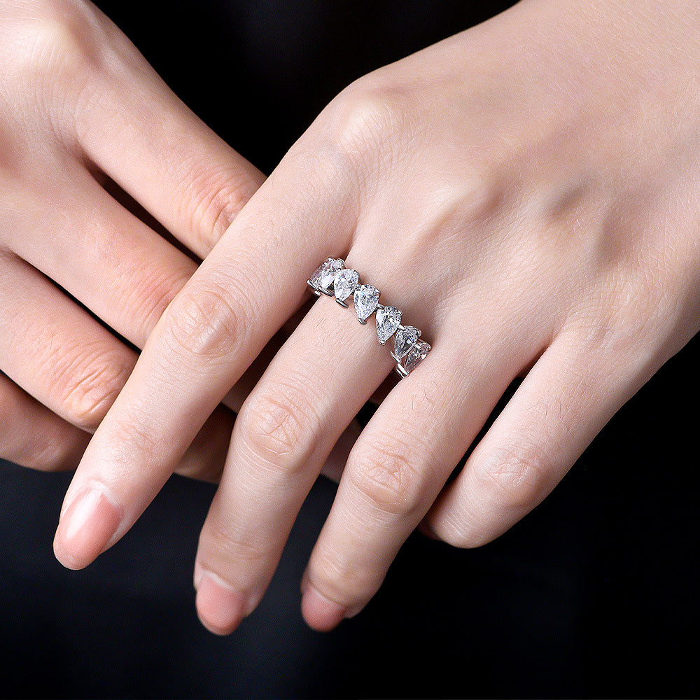 Sterling Silver Ring Pear-Cut Full Pavé Ring - Versatile
