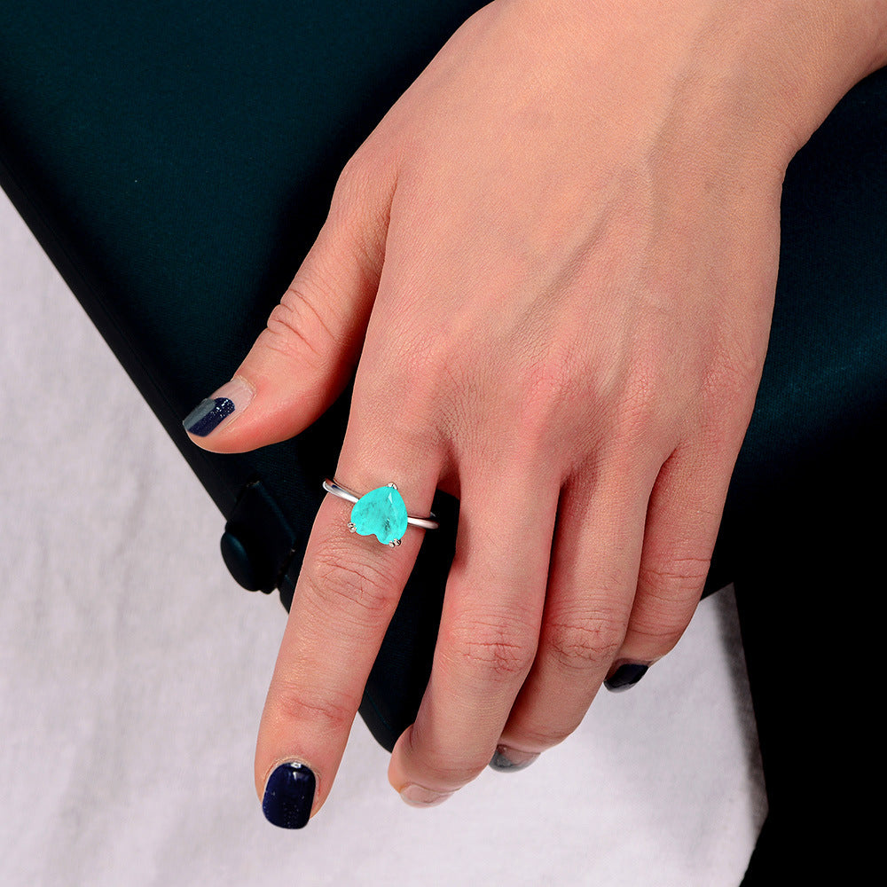 Sterling silver ring heart-cut 4 carat blue