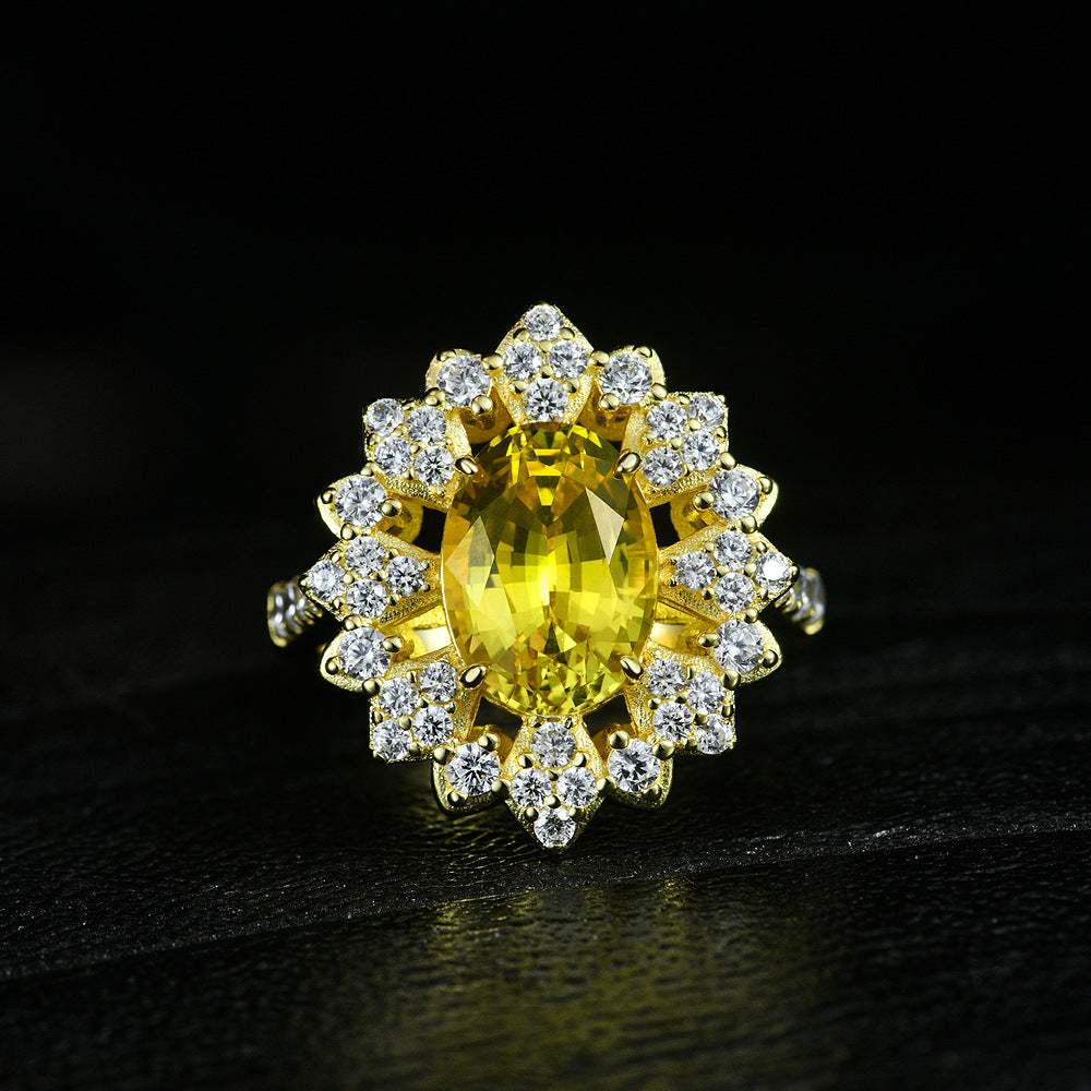 4 Carat Oval Canary Yellow Blue Gemstone Ring – Sterling Silver 8×11mm Unique 2025 Luxury Design