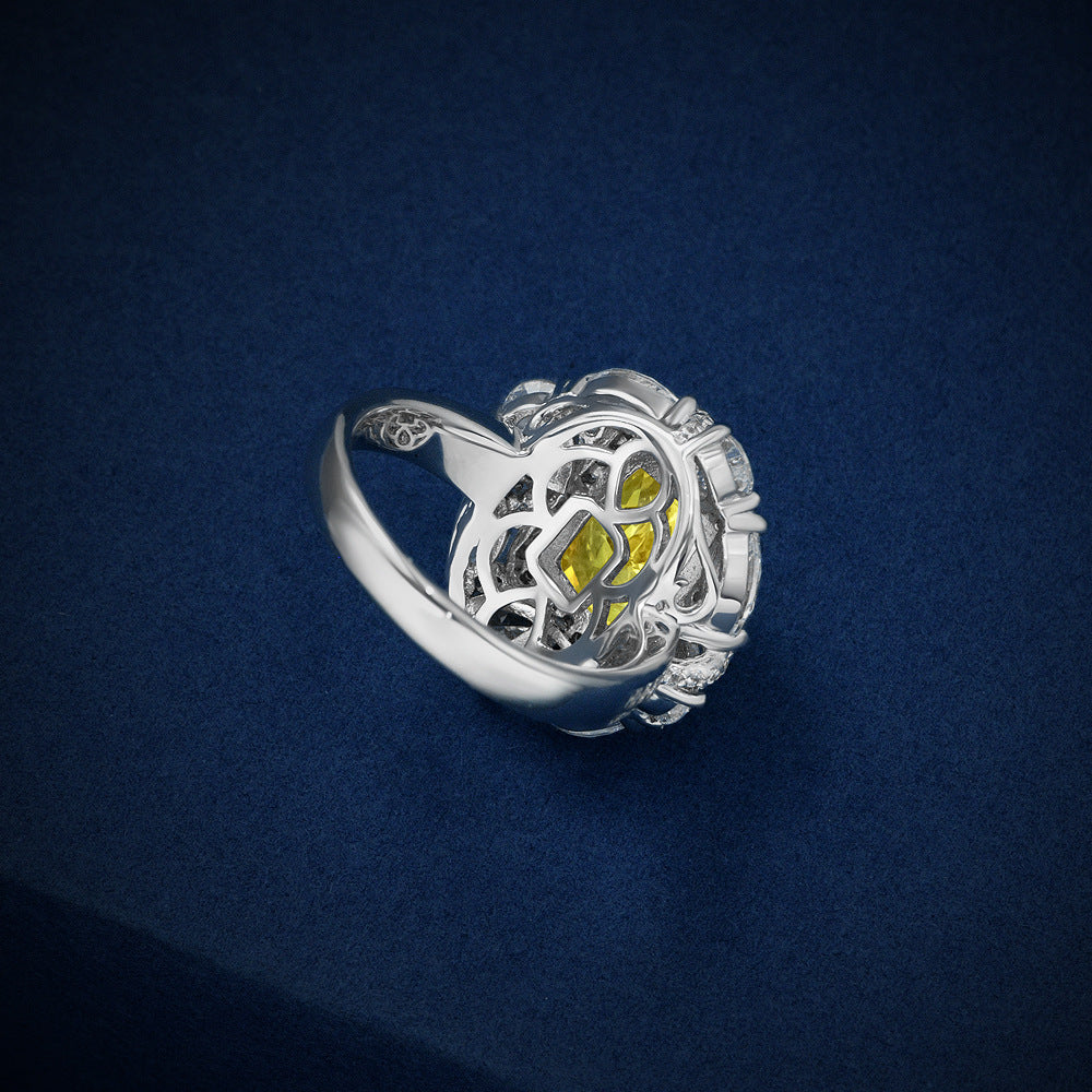 4 Carat Ice-Flower Cut Yellow High Carbon Diamond Ring – Sterling Silver 8×10mm Luxury Style