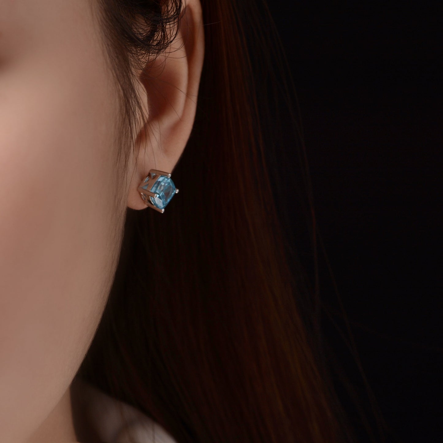 925 Silver Earrings Sterling studs cushion cut blue and pink gemstone