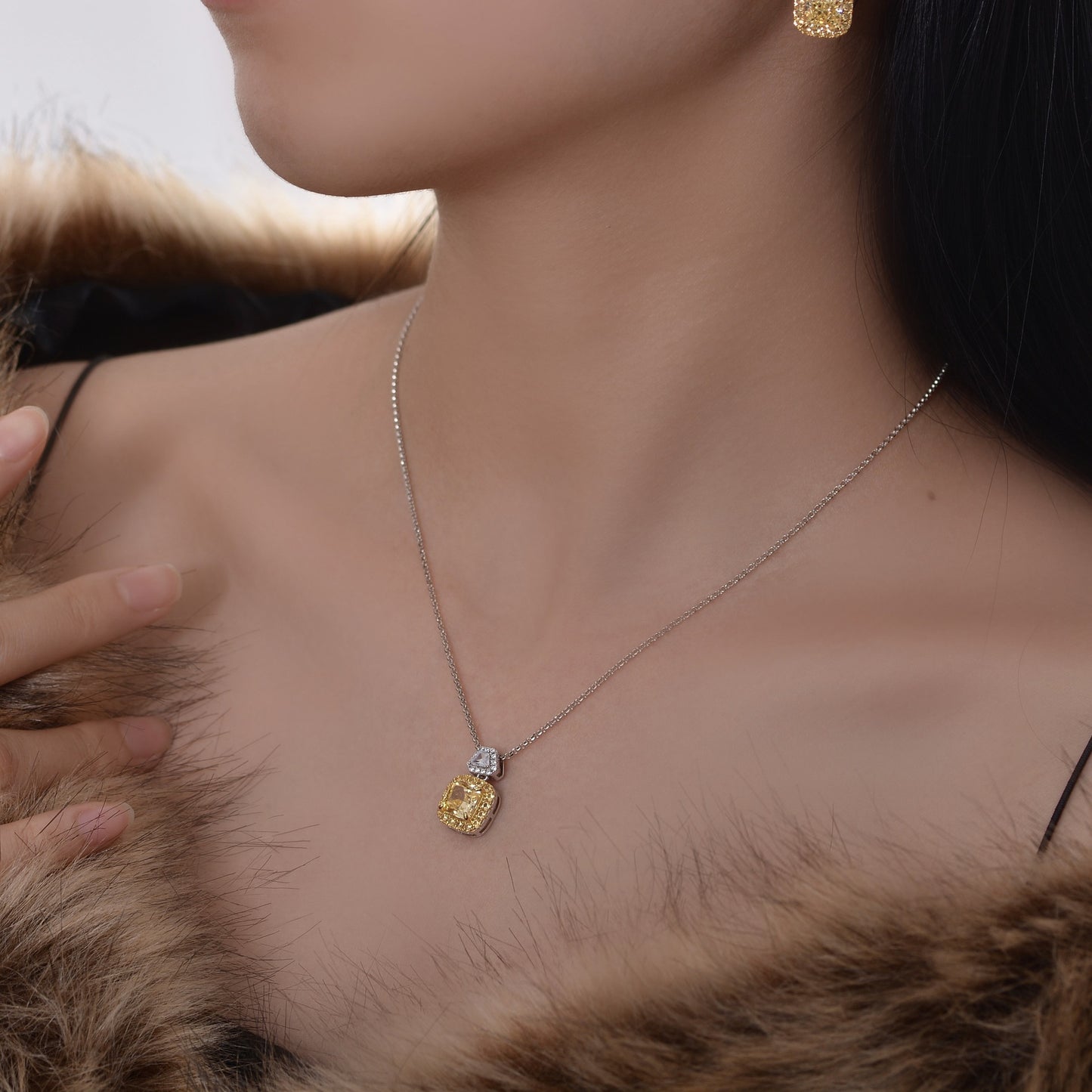 2Ct Square 7x7mm Ice-Cut High-Carbon Diamond Sterling Silver Necklace, 40+3cm