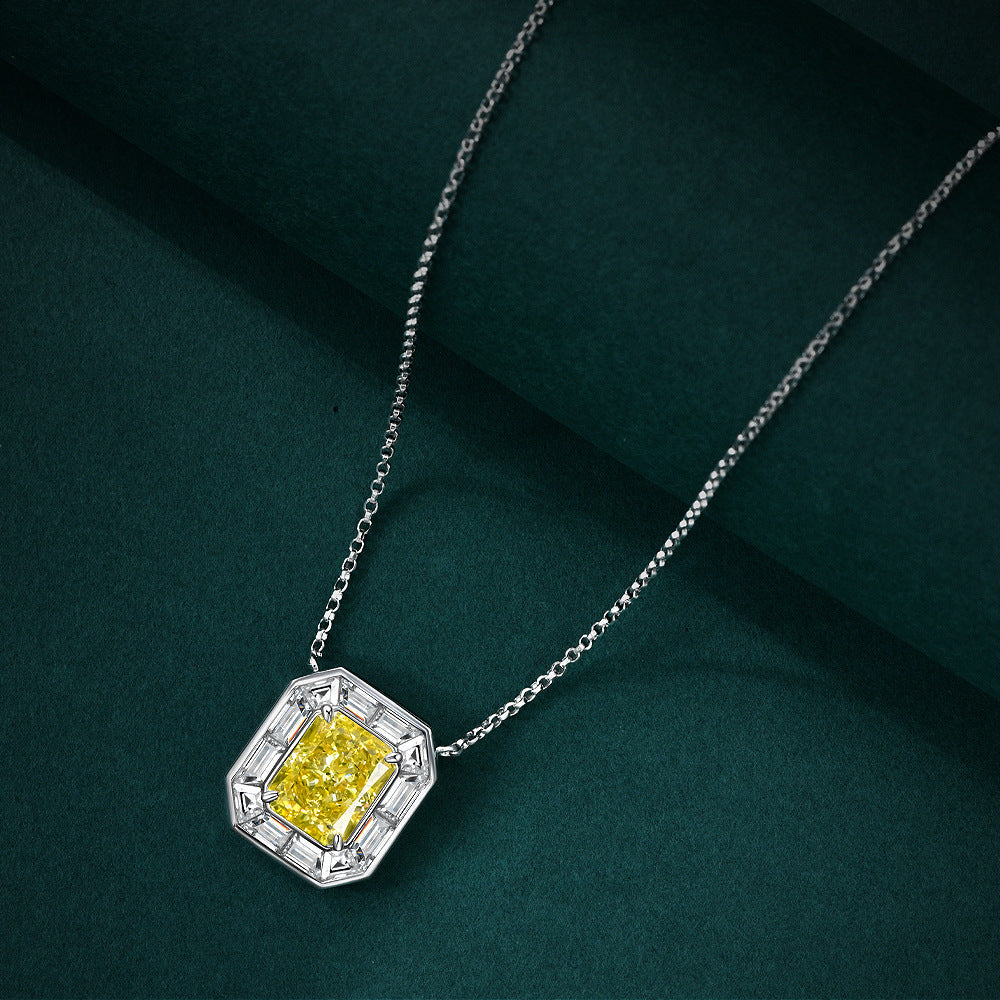2025 New 4Ct Goose Yellow 8x10mm Simulated Diamond 925 Silver Pendant Necklace, 40+3cm