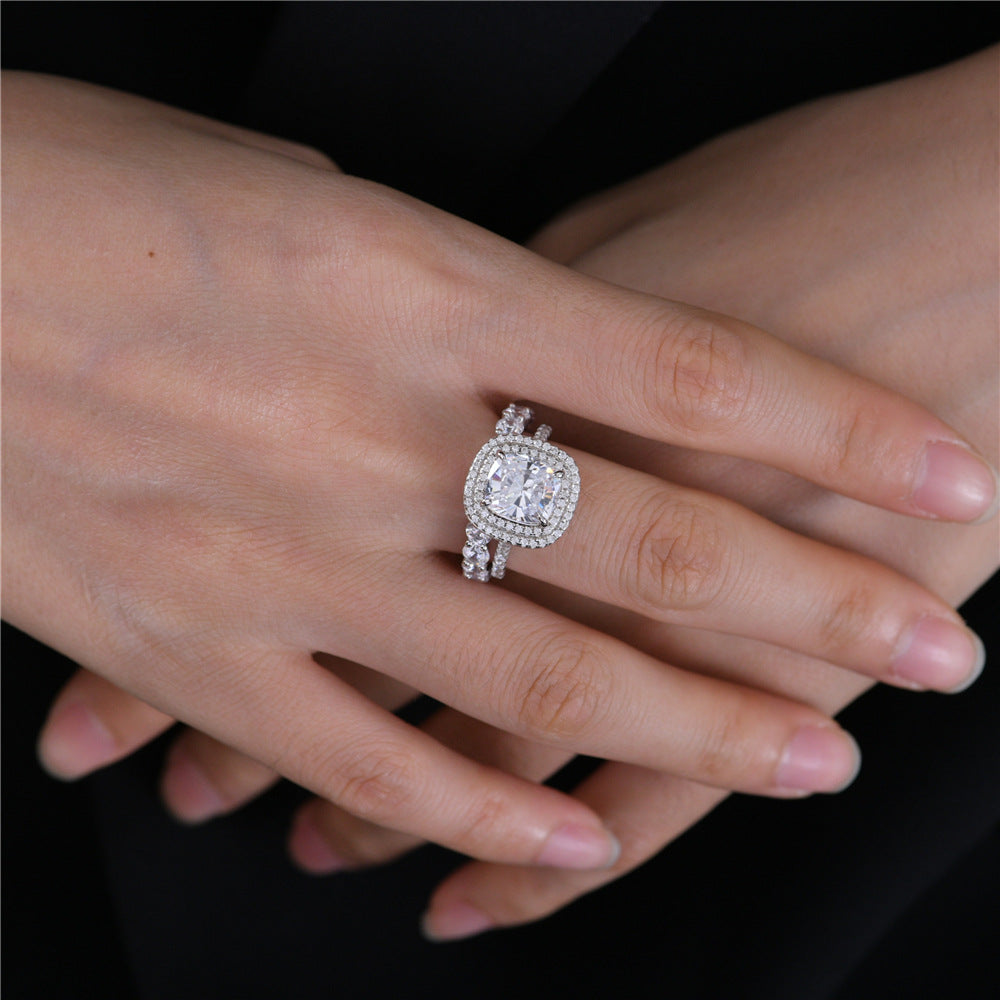 3 Carat 8×9mm Halo High Carbon Diamond Ring – Sterling Silver Luxury Band for Elegant Women