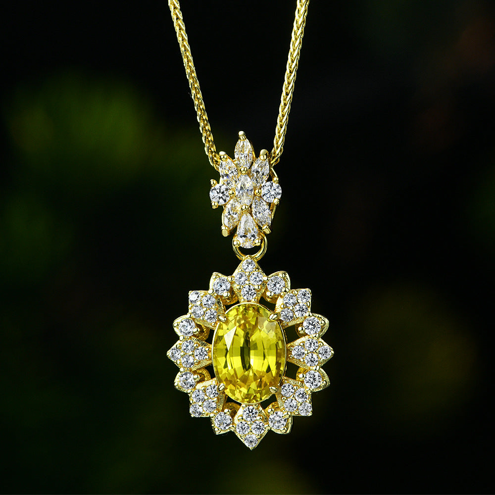 4Ct Oval 8x11mm Canary Lab-Grown Sapphire Pendant Necklace, 43+5cm