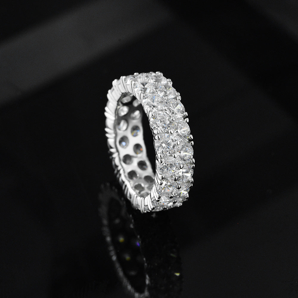 3.5mm Round White High-Carbon Diamond 0.2Ct Double Row Full Diamond Ring Size 5-9