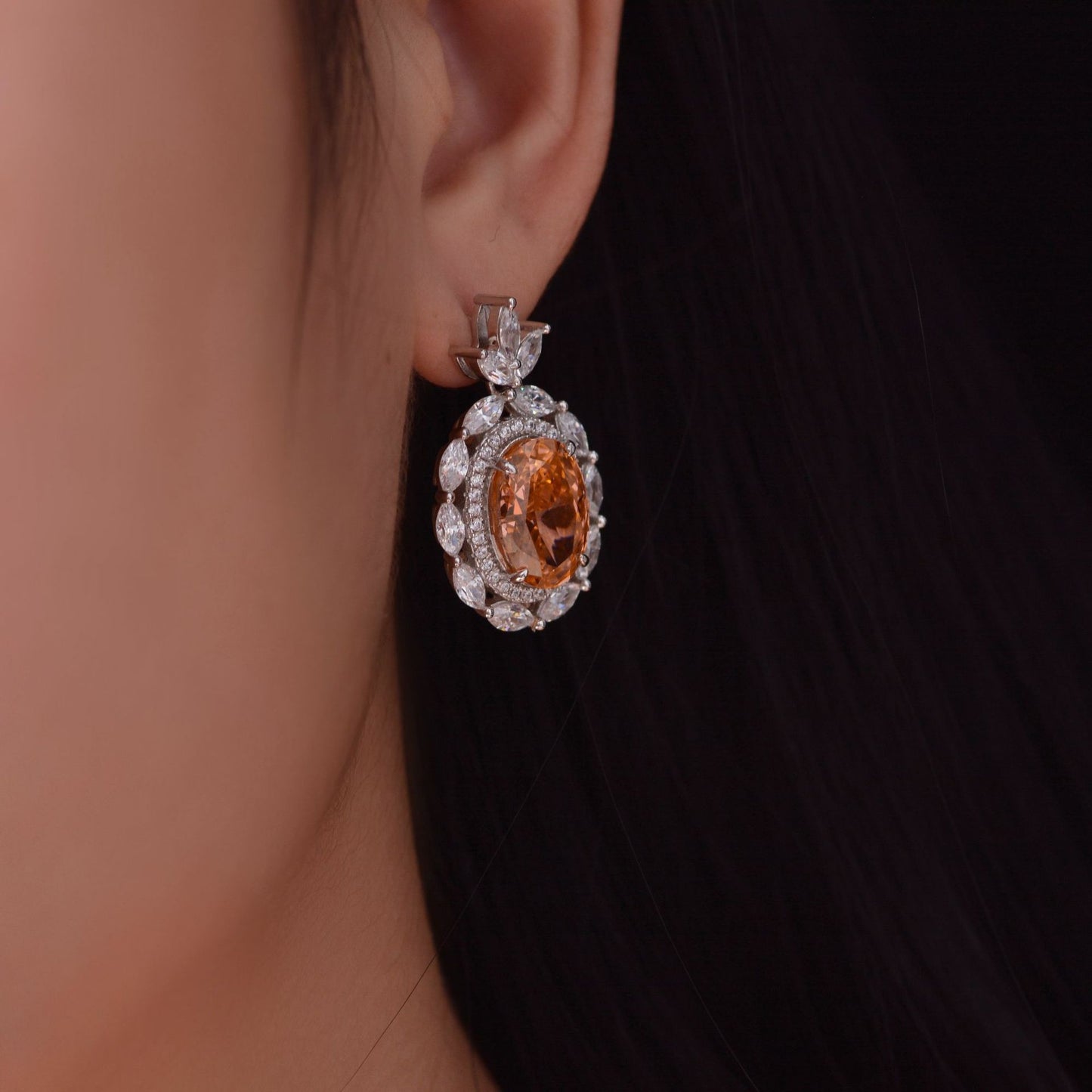 4ct Oval Frosted Cut Color-Changing Orange 9x13mm Exquisite Earrings | Premium Fine Jewelry
