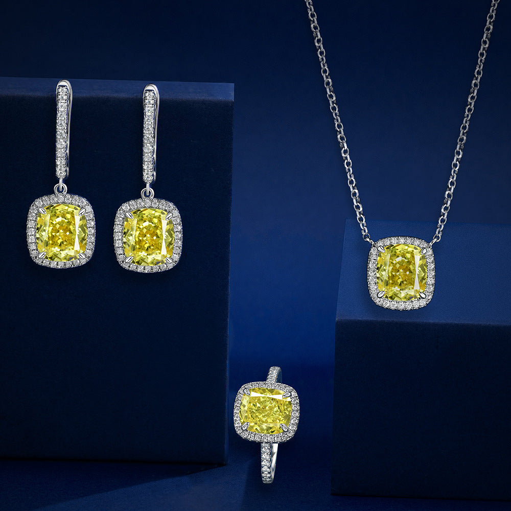 New 3Ct Cushion Goose Yellow/Pink Ice-Cut 8x9mm High-Carbon Diamond Ring Size 4-12