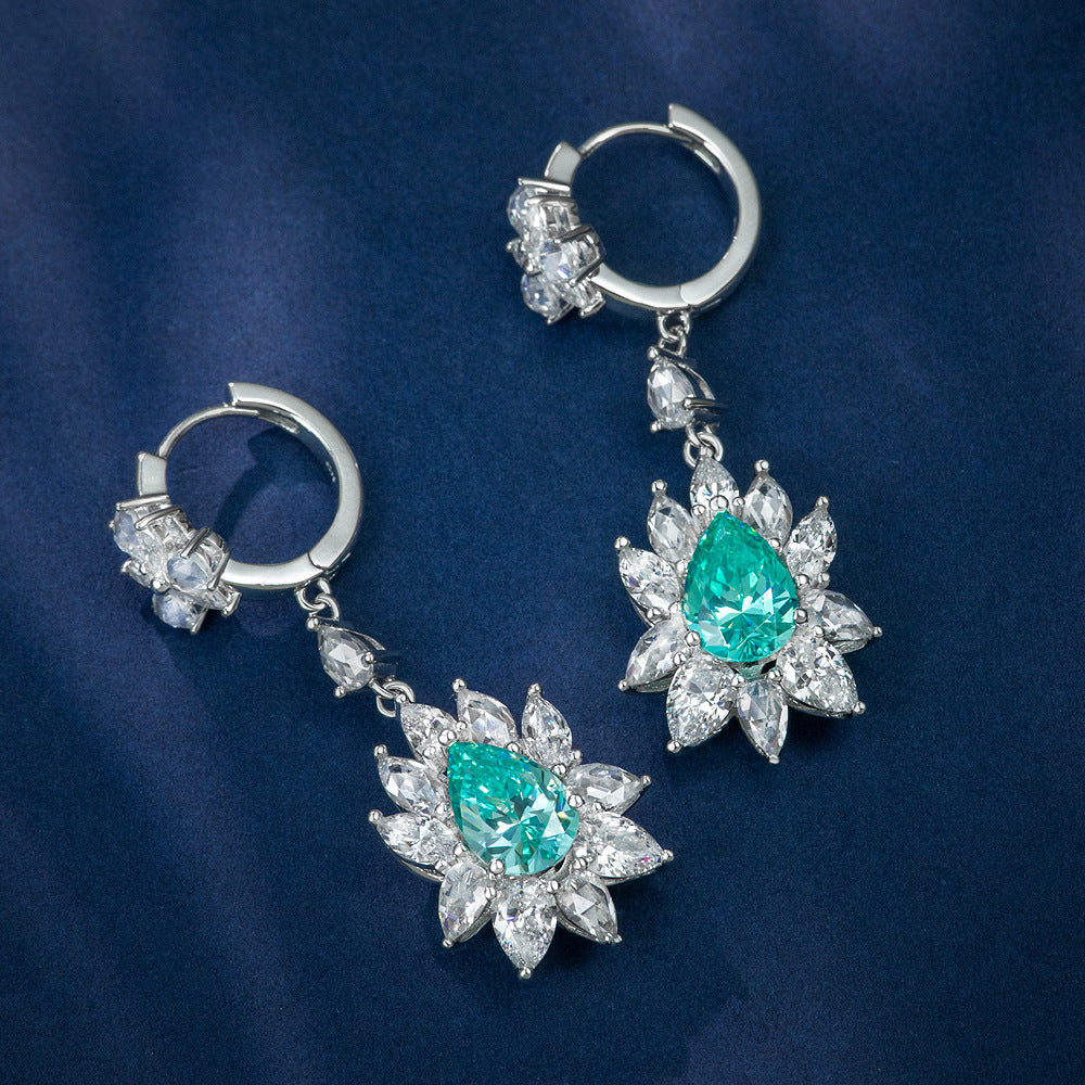 2025 Green Dynamic Long Drop Earrings 10ct Paraiba 7x10mm | European & American Luxury Ear Jewelry
