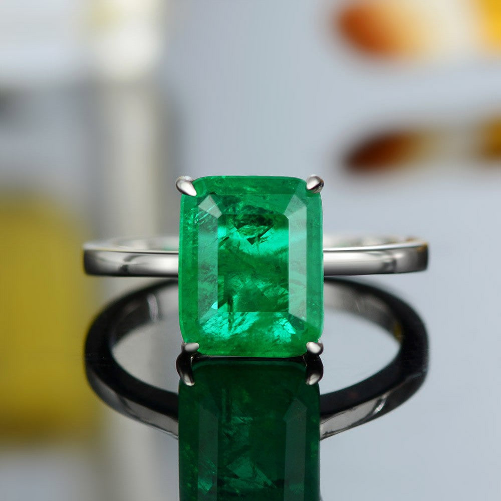 Emerald Green 4CT Radiant Simulated Diamond Ring in Sterling Silver – Ready to Ship