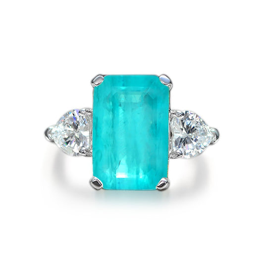 5 Carat Paraiba Blue High Carbon Diamond Ring – 8×12mm Emerald Cut, Sterling Silver Luxury