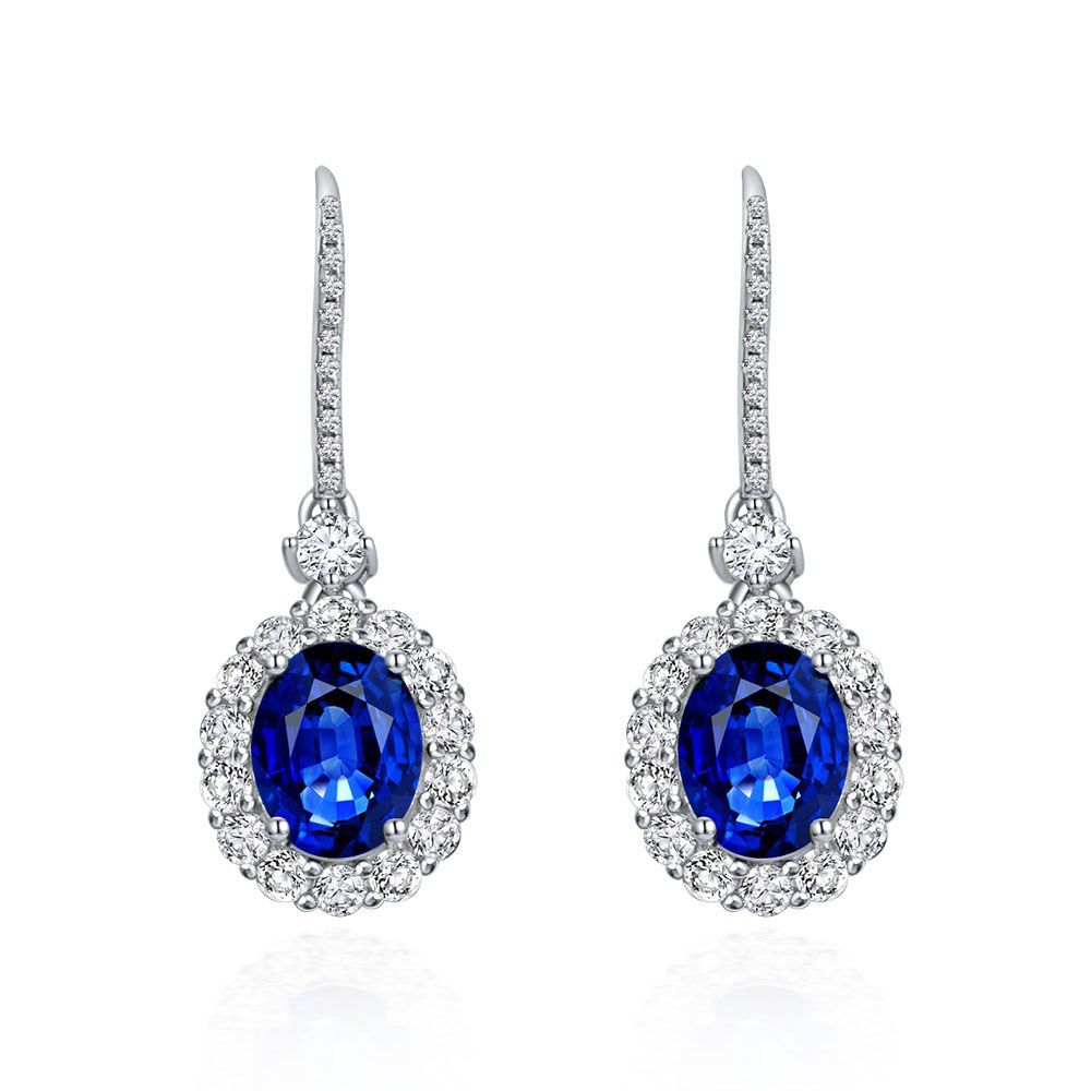 Sterling silver S925 2025 New Jewelry: 2ct Oval 7x9mm Pendant Earrings | Lab-Grown Ruby/Sapphire