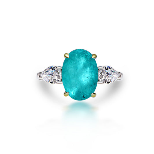 5 Carat Oval Paraiba-Style Synthetic Gem Ring in Silver – Elegant