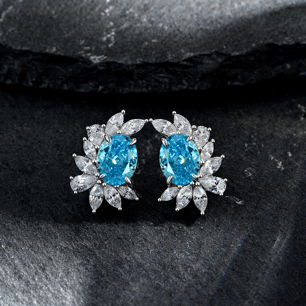 2025 New S925 Silver stud earrings oval cut