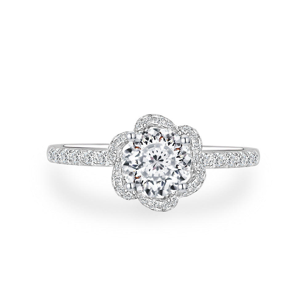 1 Carat 6mm Round Cut High Carbon Diamond Ring – S925 Silver Elegant Everyday & Dating Jewelry