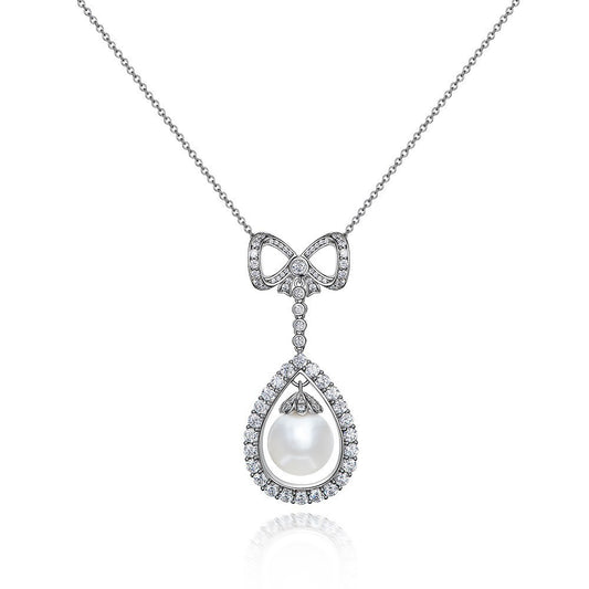 New 14mm Pearl Series Pendant with Full Diamond S925 Silver Collarbone Necklace, 40+5cm