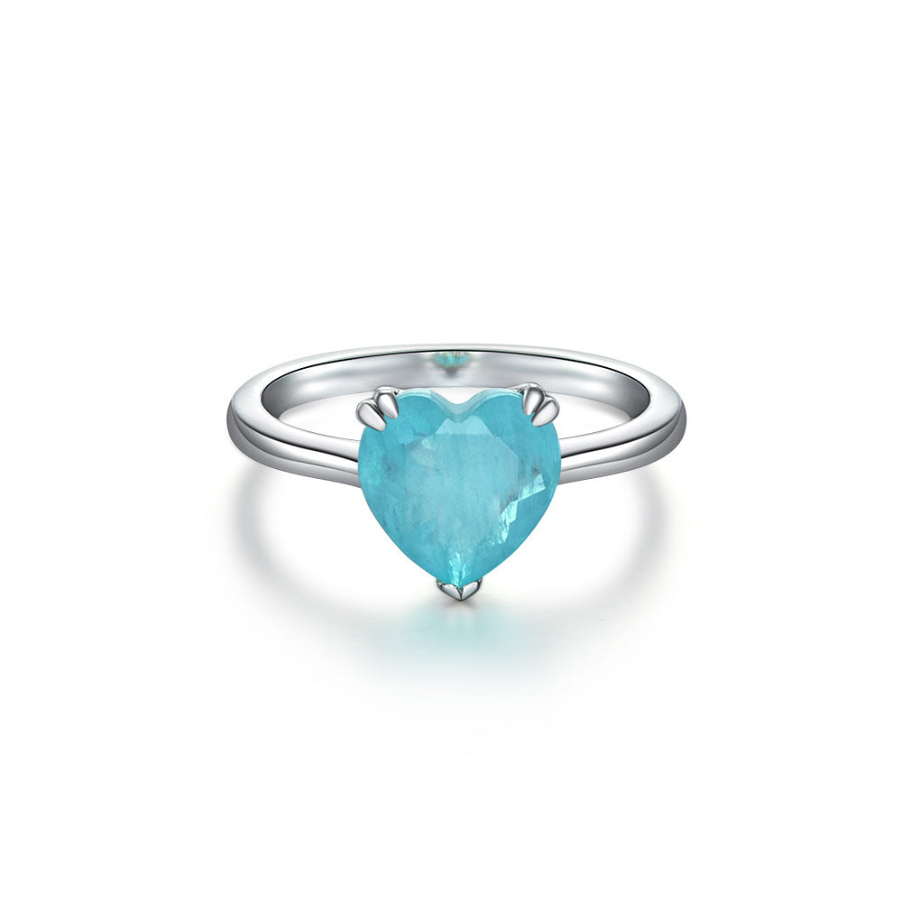Sterling silver ring heart-cut 4 carat blue