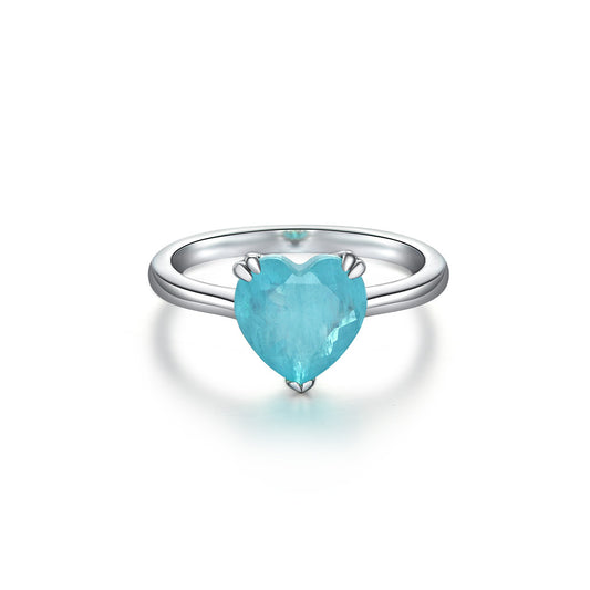 Sterling silver ring heart-cut 4 carat blue
