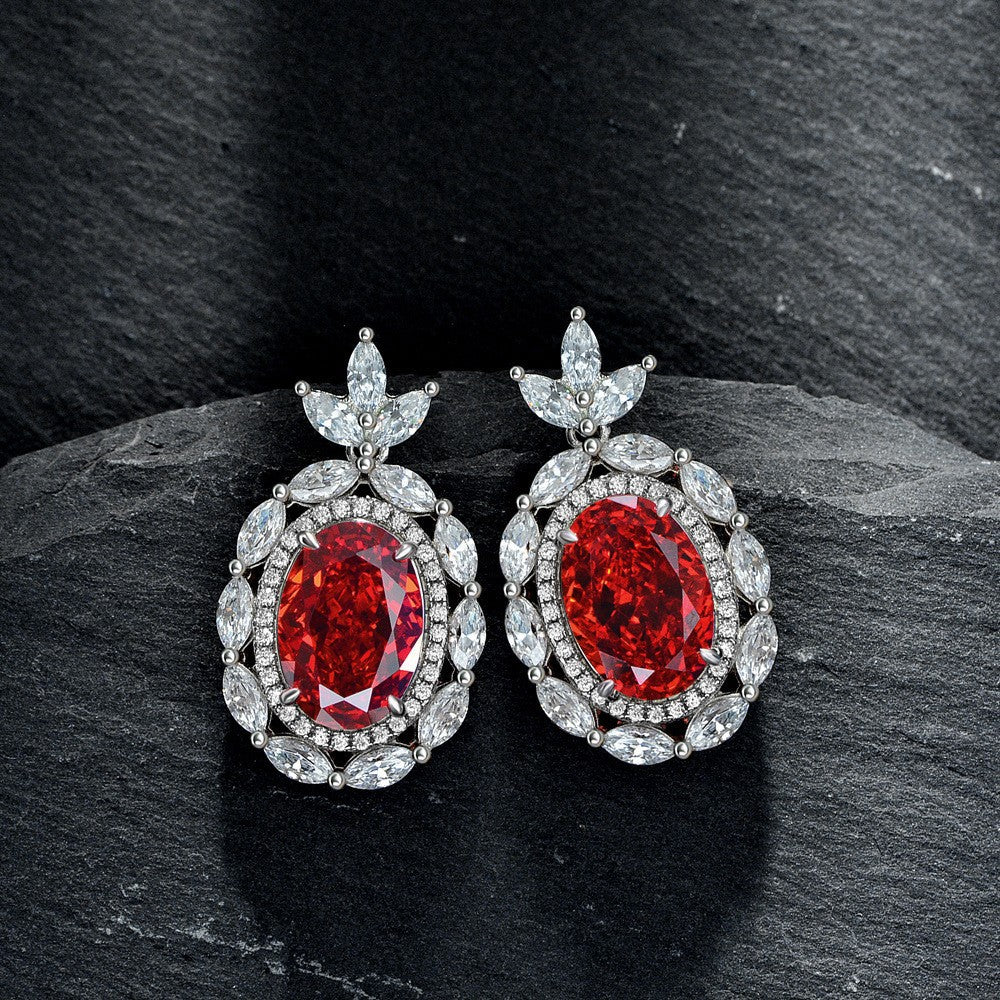 4ct Oval Frosted Cut Color-Changing Orange 9x13mm Exquisite Earrings | Premium Fine Jewelry