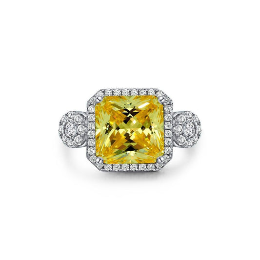 5 Carat Canary Yellow High Carbon Diamond Ring – 10×10mm Halo Design, S925 Silver 2025 Luxury Collection