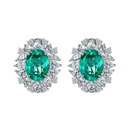 7ct Oval Paraiba-Inspired Green 10x14mm Earrings | European & American Luxury High-End Ear Jewelry for Women