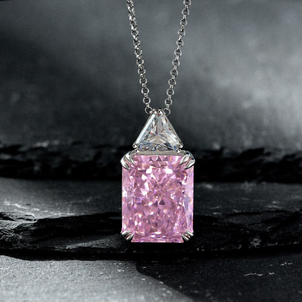 15Ct Rectangular 13x16mm Ice-Cut Pink/Yellow Pendant 925 Silver Necklace, 40+5cm