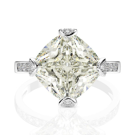 6 Carat 11×11mm Ice-Flower Cut White G High Carbon Diamond Ring – Sterling Silver Luxury Bridal Set