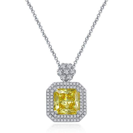 9Ct Goose Yellow 10x10mm Simulated Diamond 925 Silver Pendant Necklace, 40+5cm