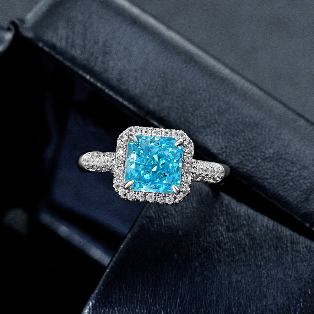 2 Carat White Ice-Flower Cut High Carbon Diamond Open Ring – Sterling Silver Chic Minimalist Style Open Size