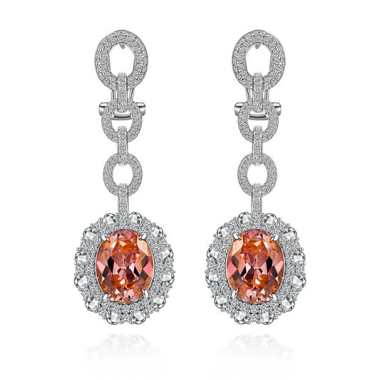 2025 New Sunset Orange Pink 10ct Oval 10x13mm Long Drop Earrings