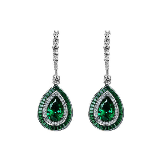 2025 New 3ct Pear-Shaped 8x12mm Emeralds Earrings | Pure Silver Luxurious Ins Style Ear Jewelry for Women