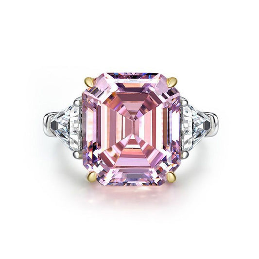 12Ct Rectangle Beveled 14x16mm High-Carbon Diamond S925 Silver Ring for Women