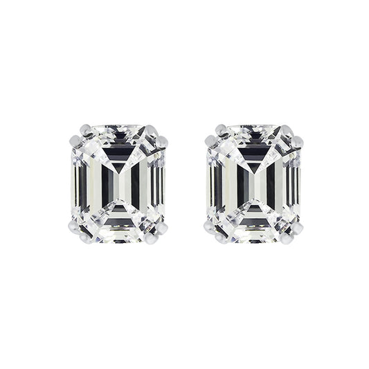 Sterling silver earrings S925 stud 4-Carat Asscher Cut Rectangular Baguette High-Carbon Diamond Earrings (8x10mm)  White Color Grade G