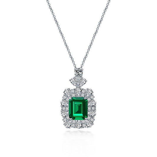 2025 New 4Ct Green Nano 9x11mm Vintage Luxury 925 Necklace with Pearl Chain, 40+5cm